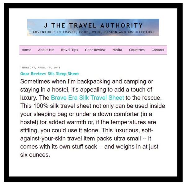 Brave Era's 100% Silk Travel Sheet Featured in J The Travel Authority made possible by Media Feast.