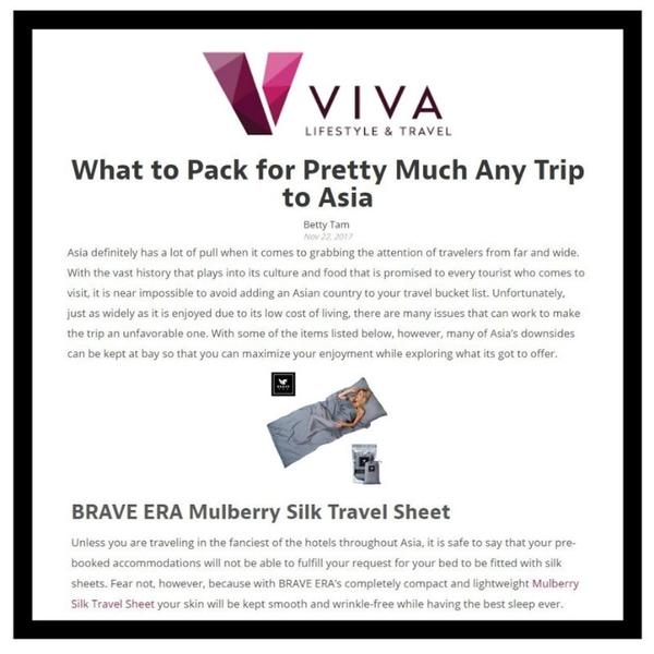 Media Feast secured Brave Era a feature in Viva Lifestyle and Travel's list of what to pack for pretty much any trip to Asia.