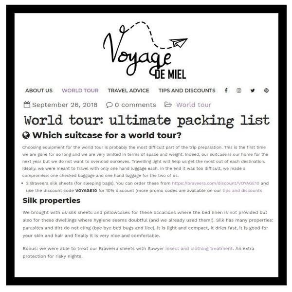 Media Feast secured Brave Era a feature in Voyage de Miel's Packing List for a World Tour.