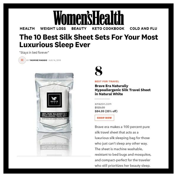 Women's Health features Brave Era on their list of best silk sheet sets for a luxurious sleep through Media Feast.